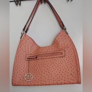 Emilie M coral/pink ostrich style shoulder bag